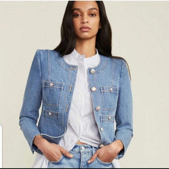 Veronica Beard Ferazia Denim Jacket Light Indigo Blue Size 10 - Picture 2 of 12